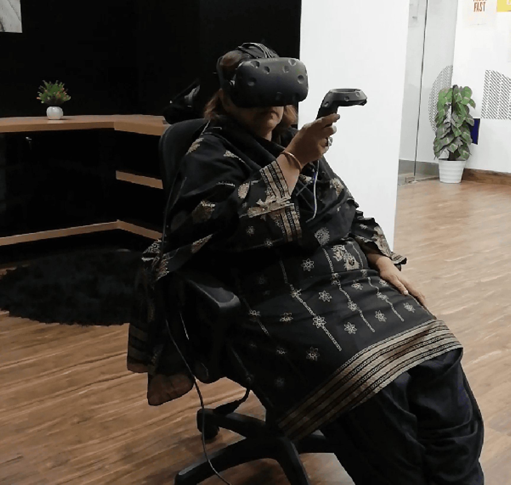VR headset in use during a study session