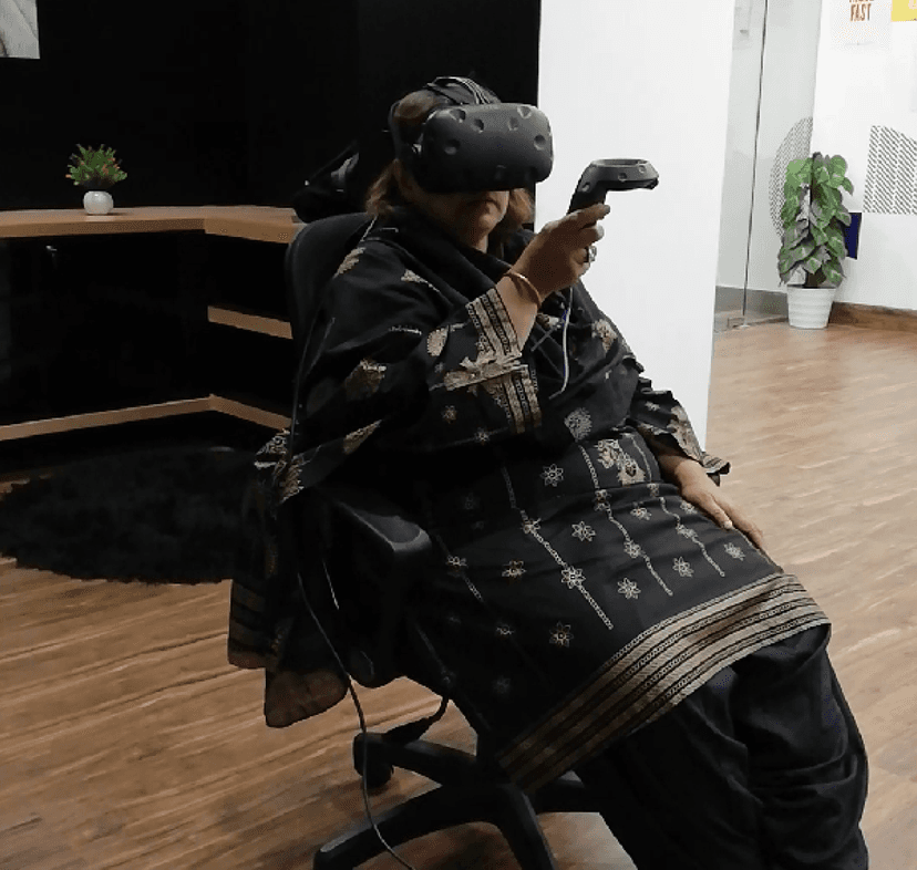 A participant in the VR lab